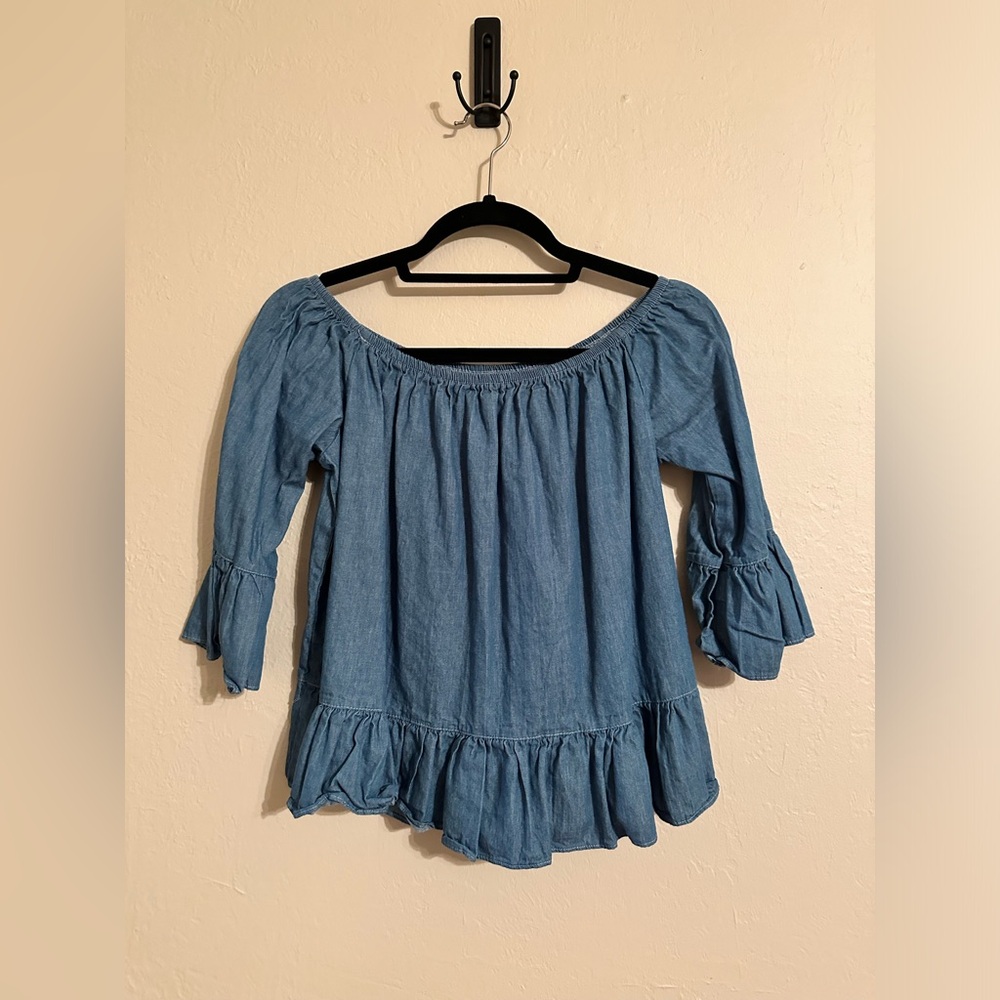 Blue top ruffle sleeves and bottom